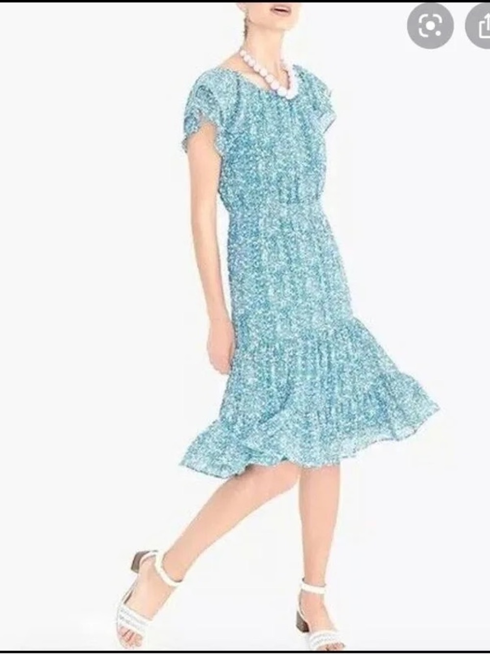 J. Crew Teal Floral Midi Dress with Flutter Sleeves - Picture 3 of 4